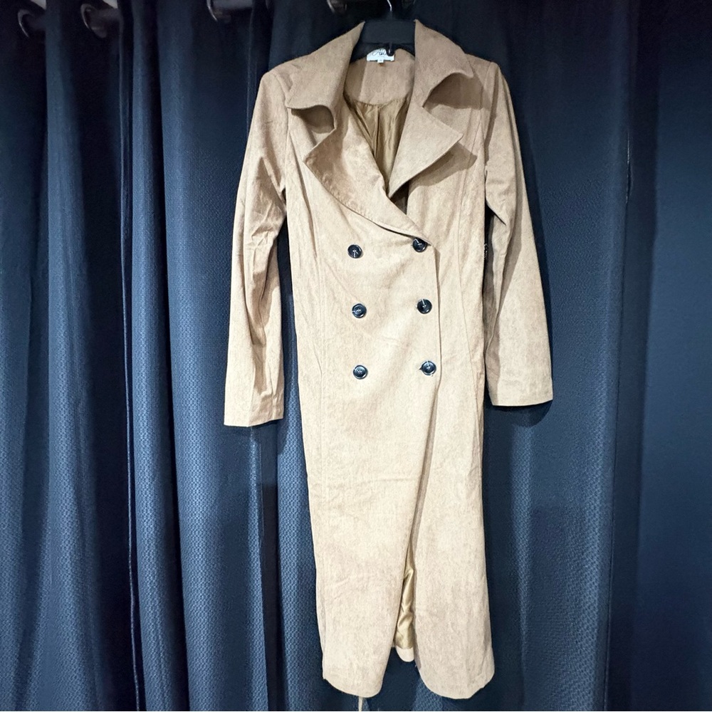 Tan/taupe suede trench coat